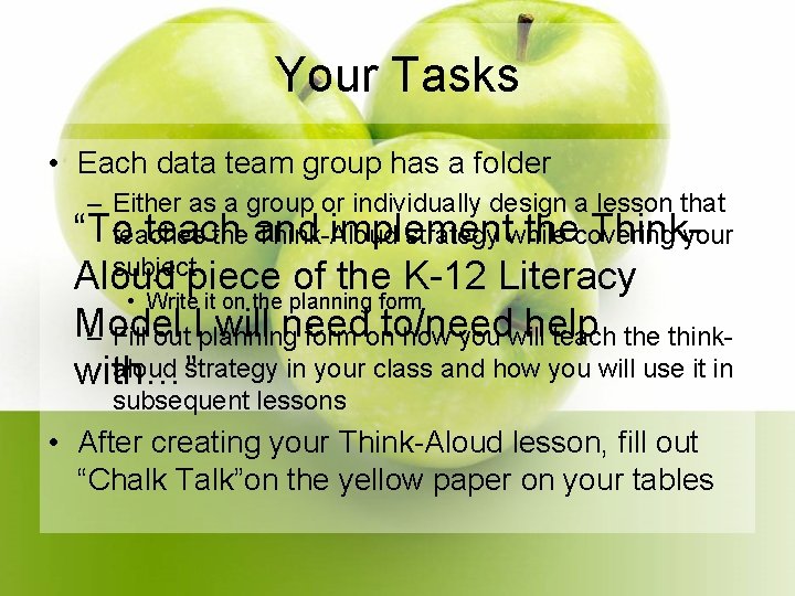Your Tasks • Each data team group has a folder – Either as a