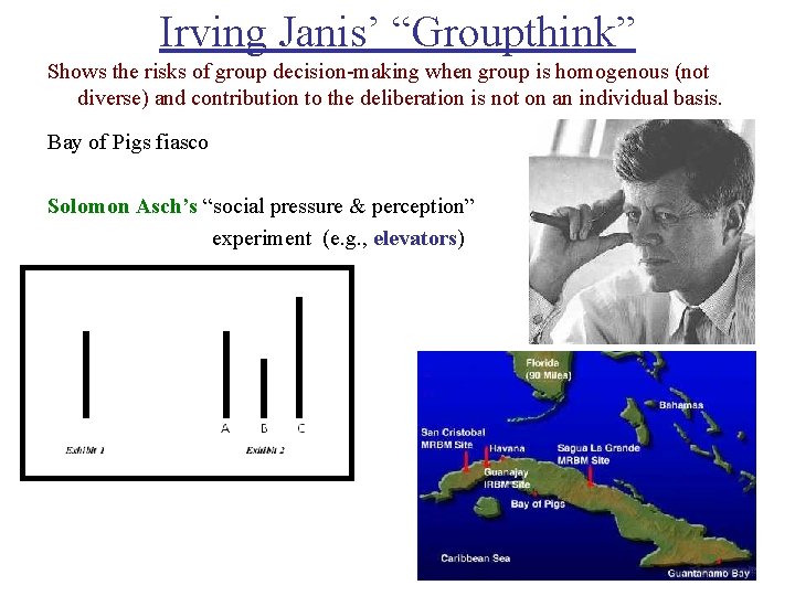 Irving Janis’ “Groupthink” Shows the risks of group decision-making when group is homogenous (not
