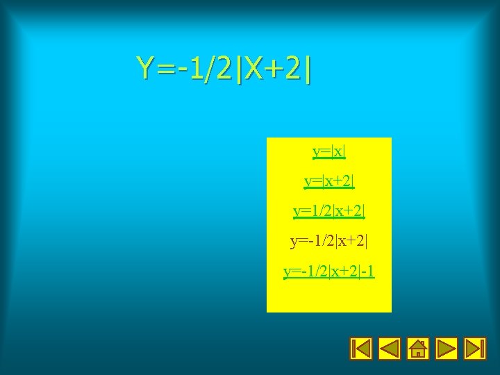 Y=-1/2|X+2| y=|x+2| y=1/2|x+2| y=-1/2|x+2|-1 Y=-1/2|X+2| y=|x+2| y=1/2|x+2| y=-1/2|x+2|-1