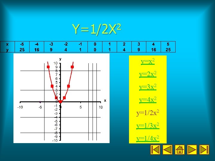 Y=1/2 X 2 y=x 2 y=2 x 2 y=3 x 2 y=4 x 2