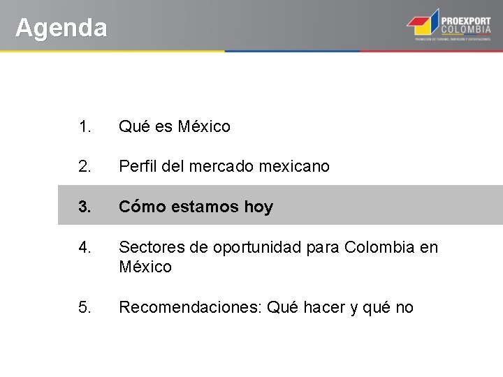 Agenda 1. Qué es México 2. Perfil del mercado mexicano 3. Cómo estamos hoy