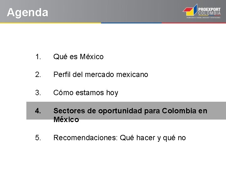 Agenda 1. Qué es México 2. Perfil del mercado mexicano 3. Cómo estamos hoy