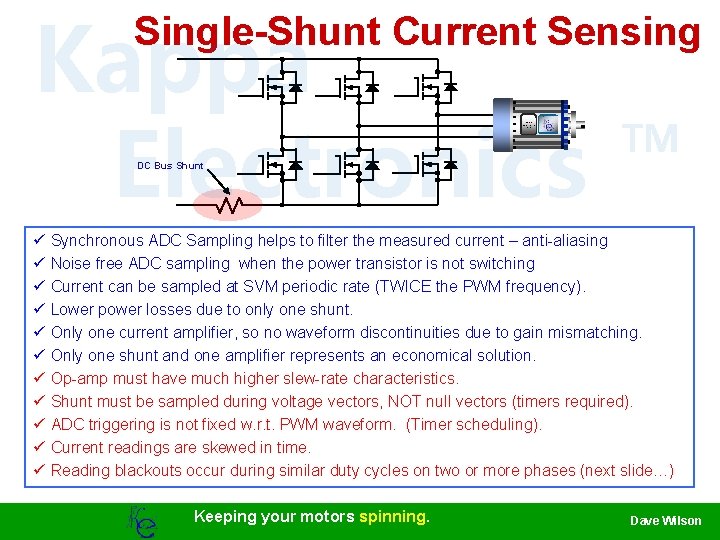 Kappa Electronics Single-Shunt Current Sensing Dave’s Motor Control Center DC Bus Shunt ü ü