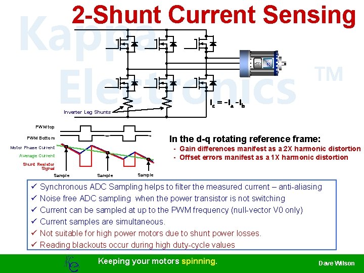 2 -Shunt Current Sensing Kappa Electronics Dave’s Motor Control Center TM ic = -ia