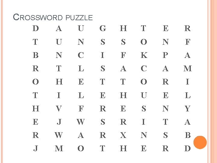 CROSSWORD PUZZLE D A U T U N B N C R T L