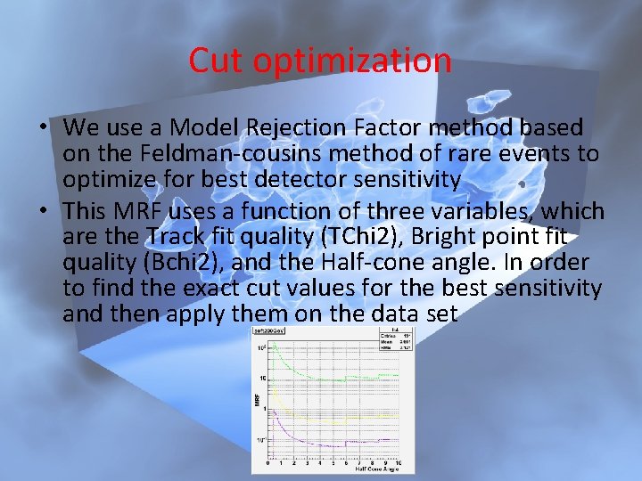 Cut optimization • We use a Model Rejection Factor method based on the Feldman-cousins
