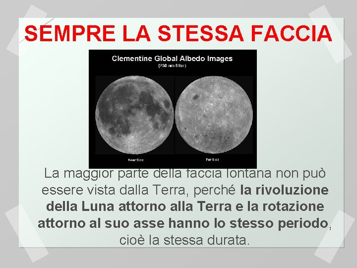 SEMPRE LA STESSA FACCIA La maggior parte della faccia lontana non può essere vista