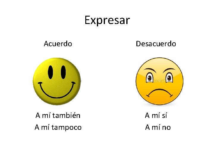 Expresar Acuerdo Desacuerdo A mí también A mí tampoco A mí sí A mí Expresar Acuerdo Desacuerdo A mí también A mí tampoco A mí sí A mí