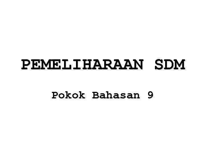 PEMELIHARAAN SDM Pokok Bahasan 9 