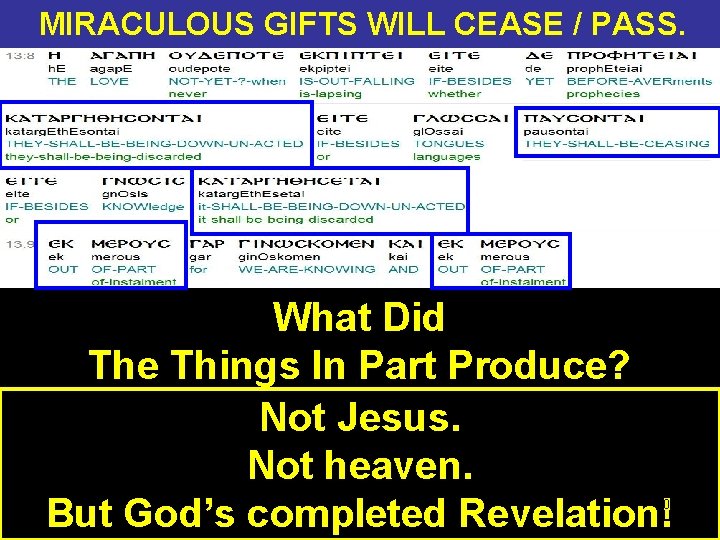 MIRACULOUS GIFTS WILL CEASE / PASS. What Did The Things In Part Produce? Not