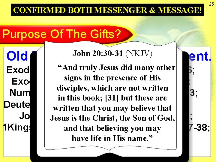CONFIRMED BOTH MESSENGER & MESSAGE! 25 Purpose Of The Gifts? John 20: 30 -31