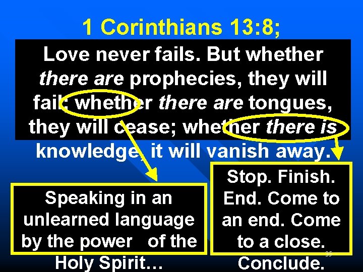 1 Corinthians 13: 8; Love never fails. But whethere are prophecies, they will fail;