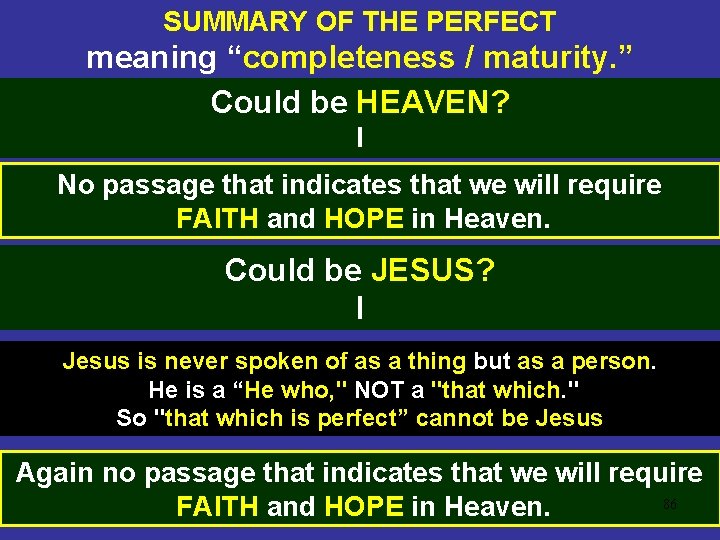 SUMMARY OF THE PERFECT meaning “completeness / maturity. ” Could be HEAVEN? I No