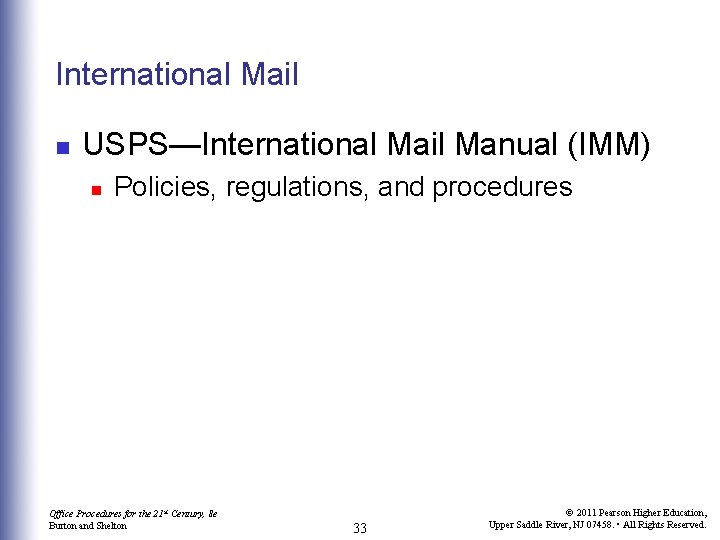 International Mail n USPS—International Mail Manual (IMM) n Policies, regulations, and procedures Office Procedures