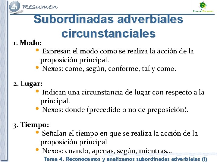 Subordinadas adverbiales circunstanciales 1. Modo: Expresan el modo como se realiza la acción de