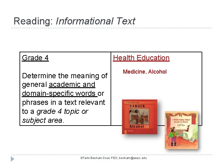 Reading: Informational Text Grade 4 Health Education Determine the meaning of general academic and