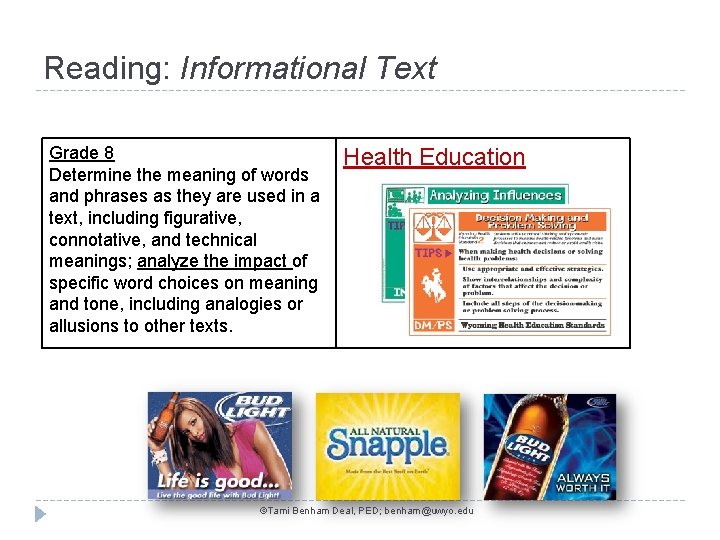 Reading: Informational Text Grade 8 Determine the meaning of words and phrases as they