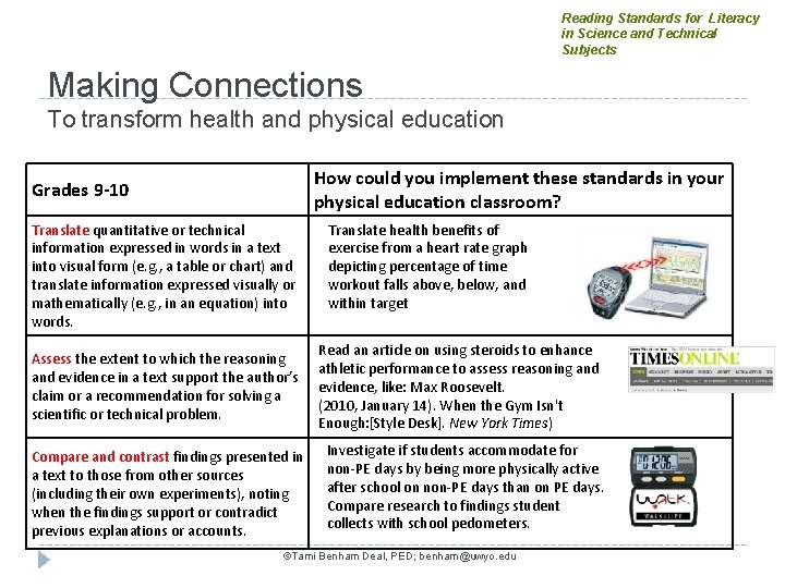 Reading Standards for Literacy in Science and Technical Subjects Making Connections To transform health
