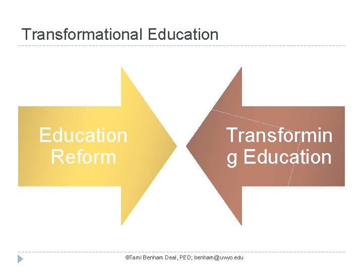 Transformational Education Reform Transformin g Education ©Tami Benham Deal, PED; benham@uwyo. edu 