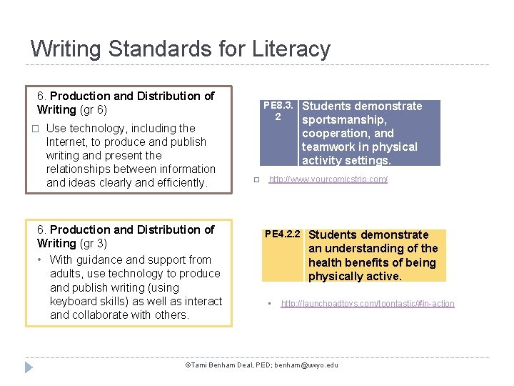 Writing Standards for Literacy 6. Production and Distribution of Writing (gr 6) � Use