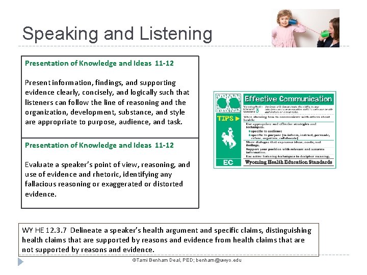 Speaking and Listening Presentation of Knowledge and Ideas 11 -12 Present information, findings, and
