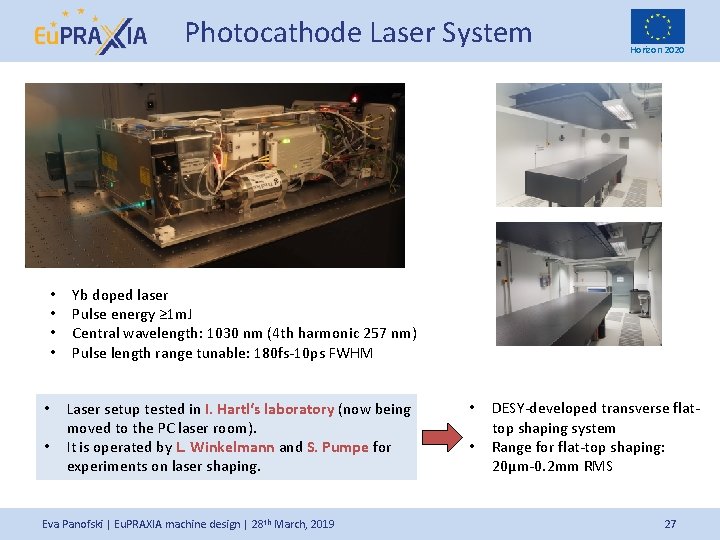 Photocathode Laser System • • • Horizon 2020 Yb doped laser Pulse energy ≥