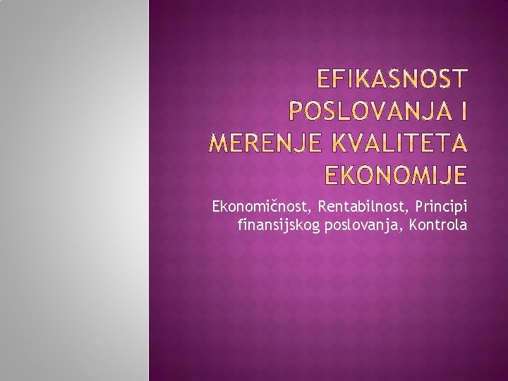 Ekonomičnost, Rentabilnost, Principi finansijskog poslovanja, Kontrola 