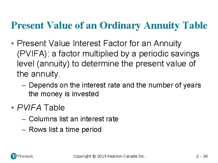 Present Value of an Ordinary Annuity Table • Present Value Interest Factor for an Present Value of an Ordinary Annuity Table • Present Value Interest Factor for an