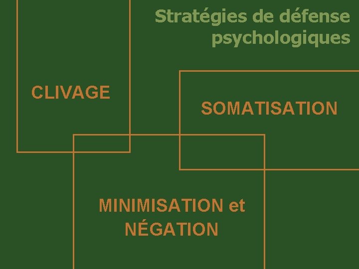 Stratégies de défense psychologiques CLIVAGE SOMATISATION MINIMISATION et NÉGATION 