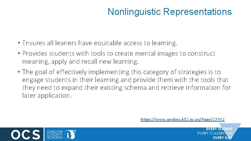 Nonlinguistic Representations • Ensures all leaners have equitable access to learning. • Provides students