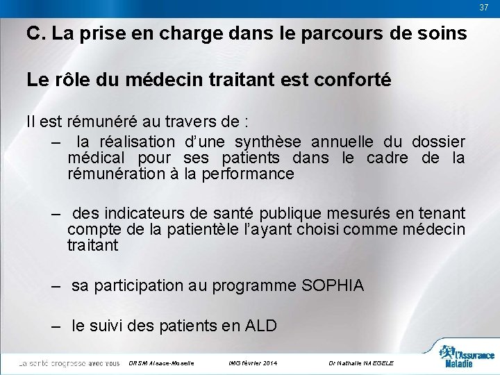 37 37 C. La prise en charge dans le parcours de soins Le rôle