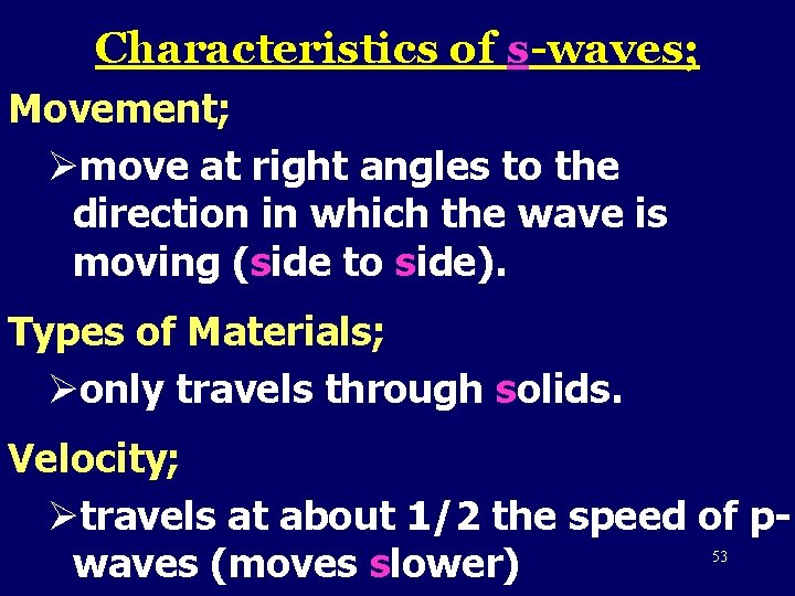 Characteristics of s-waves; Movement; Ømove at right angles to the direction in which the