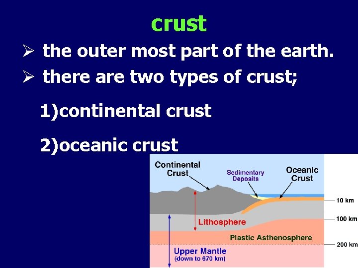crust Ø the outer most part of the earth. Ø there are two types