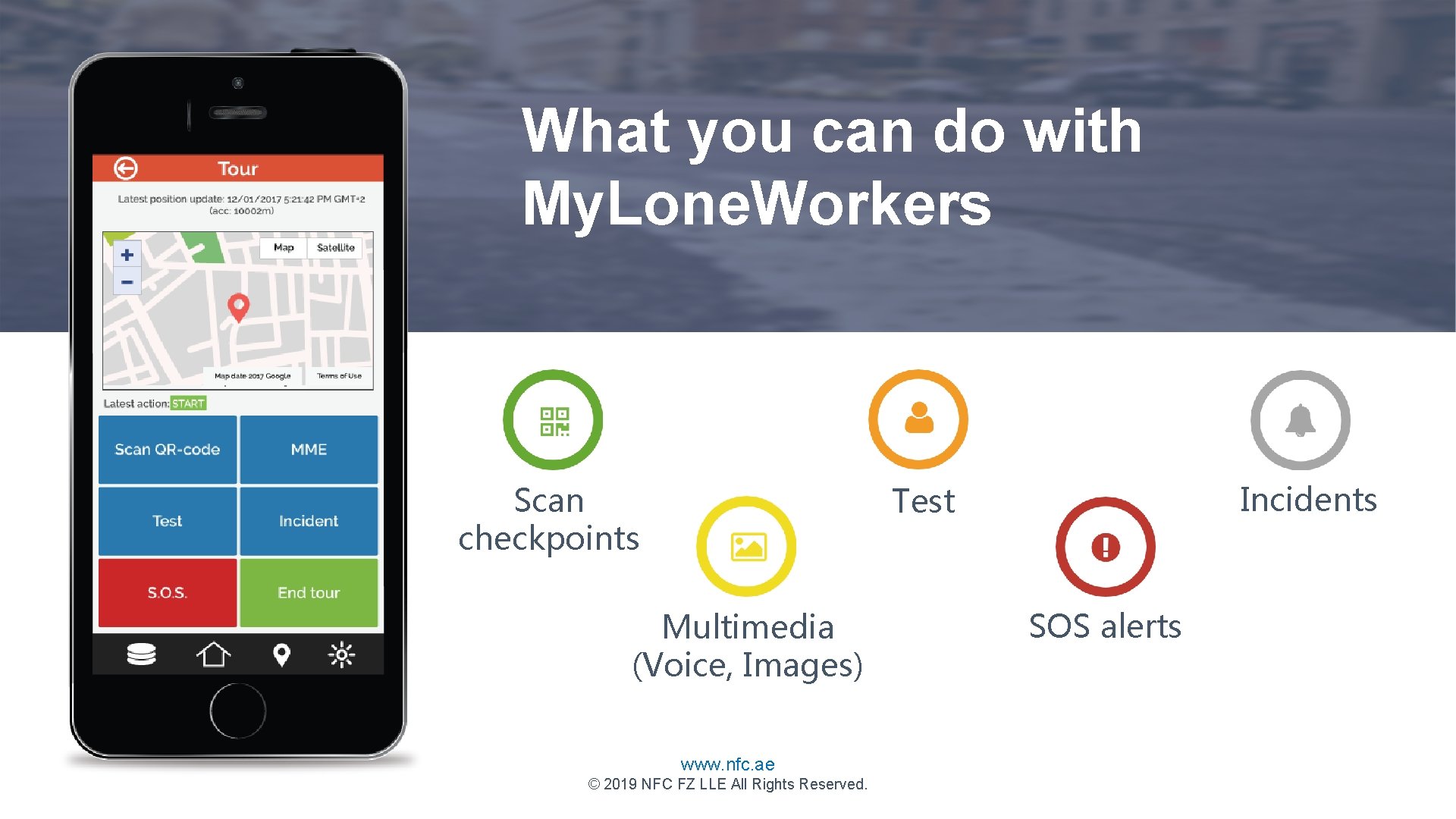 What you can do with My. Lone. Workers Scan checkpoints Incidents Test Multimedia (Voice,