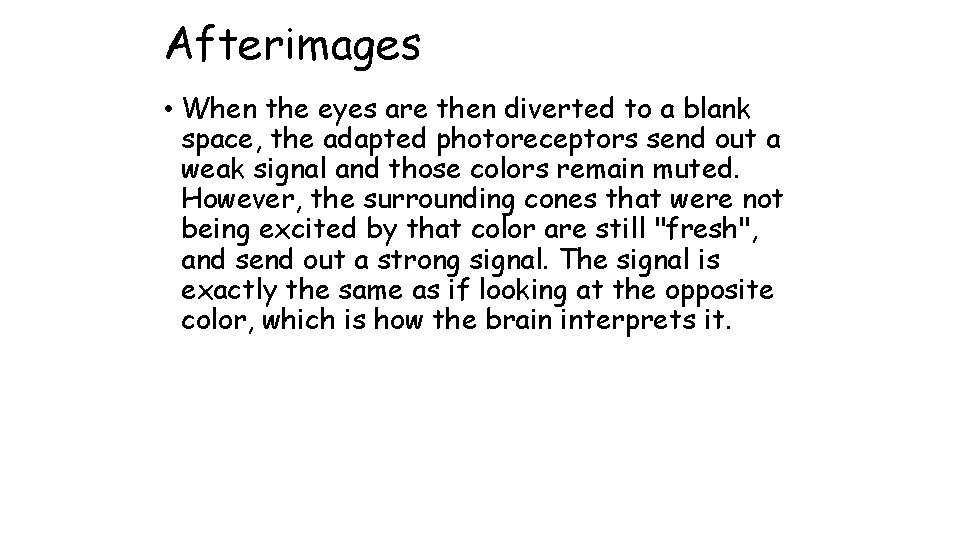 Afterimages • When the eyes are then diverted to a blank space, the adapted