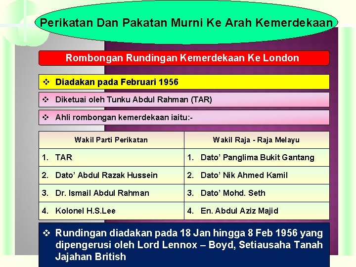 Perikatan Dan Pakatan Murni Ke Arah Kemerdekaan Rombongan Rundingan Kemerdekaan Ke London v Diadakan