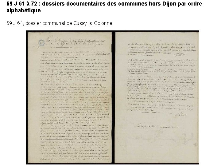 69 J 61 à 72 : dossiers documentaires des communes hors Dijon par ordre