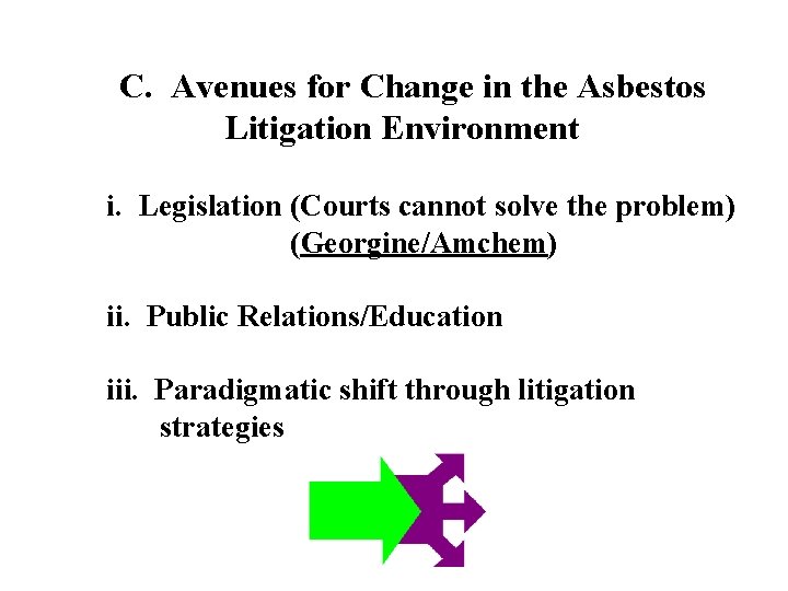 C. Avenues for Change in the Asbestos Litigation Environment i. Legislation (Courts cannot solve