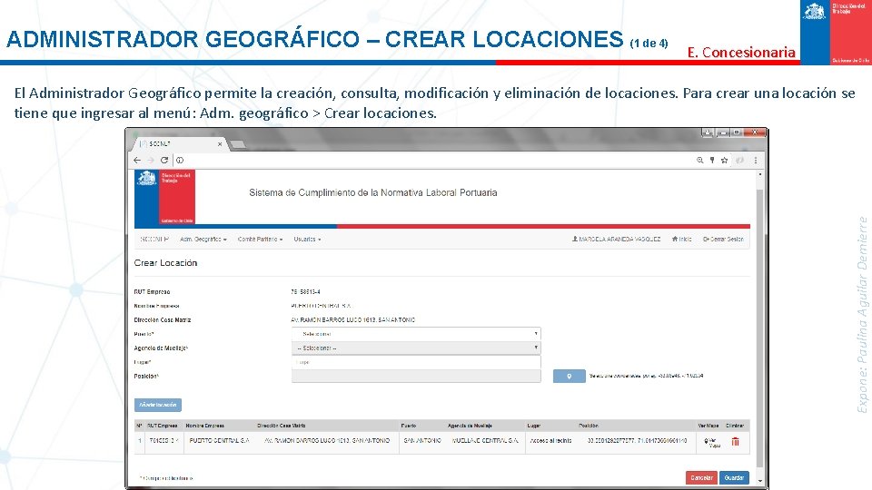 ADMINISTRADOR GEOGRÁFICO – CREAR LOCACIONES (1 de 4) E. Concesionaria Expone: Paulina Aguilar Demierre