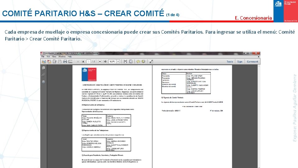 COMITÉ PARITARIO H&S – CREAR COMITÉ (1 de 4) E. Concesionaria Expone: Paulina Aguilar