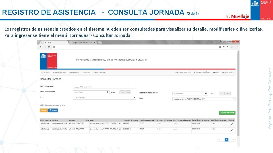 REGISTRO DE ASISTENCIA - CONSULTA JORNADA (3 de 4) E. Muellaje Expone: Paulina Aguilar