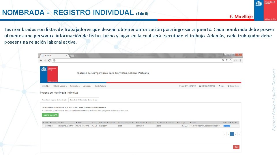 NOMBRADA - REGISTRO INDIVIDUAL (1 de 5) E. Muellaje Expone: Paulina Aguilar Demierre Las