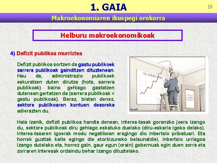 1. GAIA Makroekonomiaren ikuspegi orokorra Helburu makroekonomikoak 4) Defizit publikoa murriztea Defizit publikoa sortzen