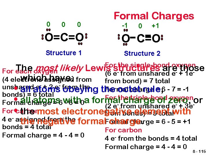 0 0 0 Formal Charges -1 0 +1 O=C=O O C=O Structure 1 Structure