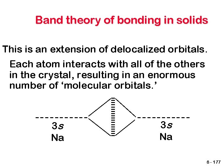 Band theory of bonding in solids This is an extension of delocalized orbitals. Each