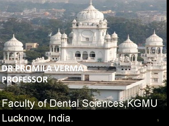 DR PROMILA VERMA PROFESSOR Faculty of Dental Sciences, KGMU Lucknow, India. 9/19/2021 1 