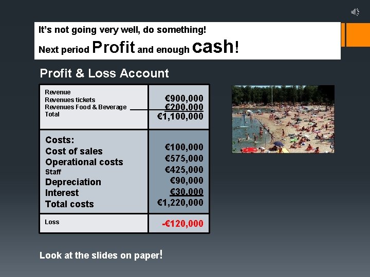 It’s not going very well, do something! Next period Profit and enough cash! Profit