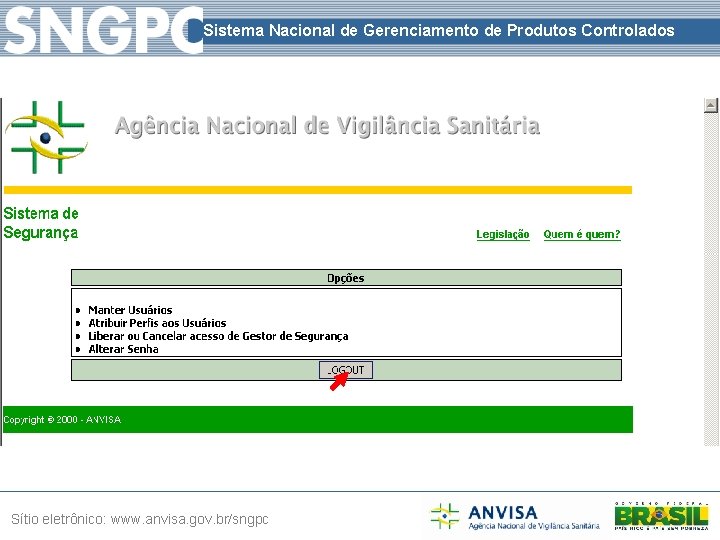 Sistema Nacional de Gerenciamento de Produtos Controlados Sítio eletrônico: www. anvisa. gov. br/sngpc 