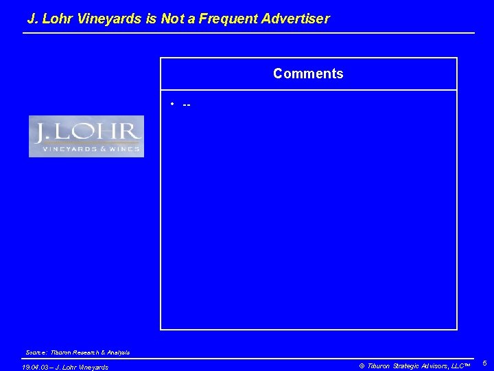 J. Lohr Vineyards is Not a Frequent Advertiser Comments • -- Source: Tiburon Research
