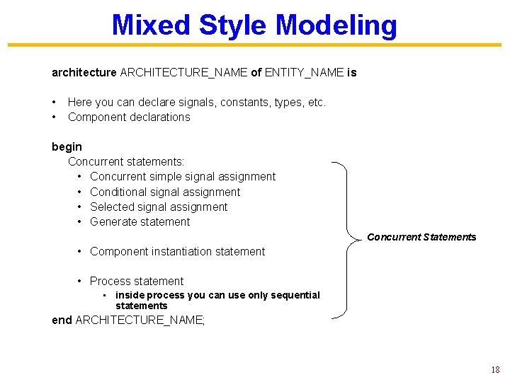 Mixed Style Modeling architecture ARCHITECTURE_NAME of ENTITY_NAME is • • Here you can declare